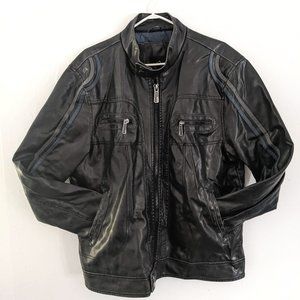 Blue Accent Faux-Leather Jacket